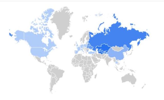 Китай в Гугл - Карта популярності пошукового слова по країнам