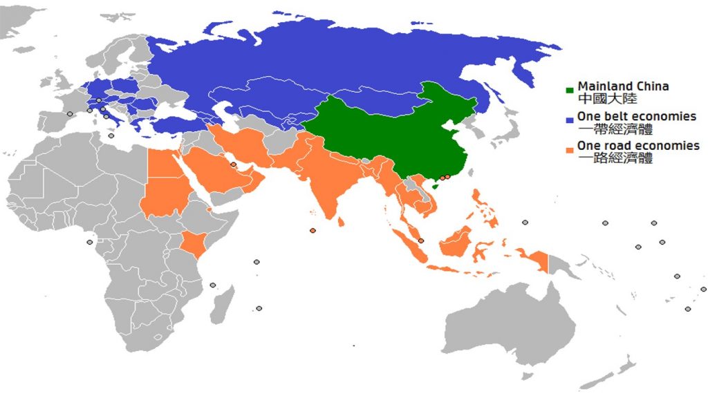 Карта-схема китайский проект, страны Одного Пояса и страны Одного пути (One Belt One Road) 2014