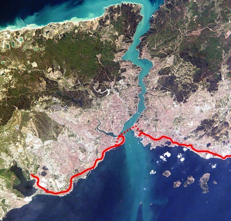Карта підводного тунелю Мармарай під Босфором від Азії до Європи