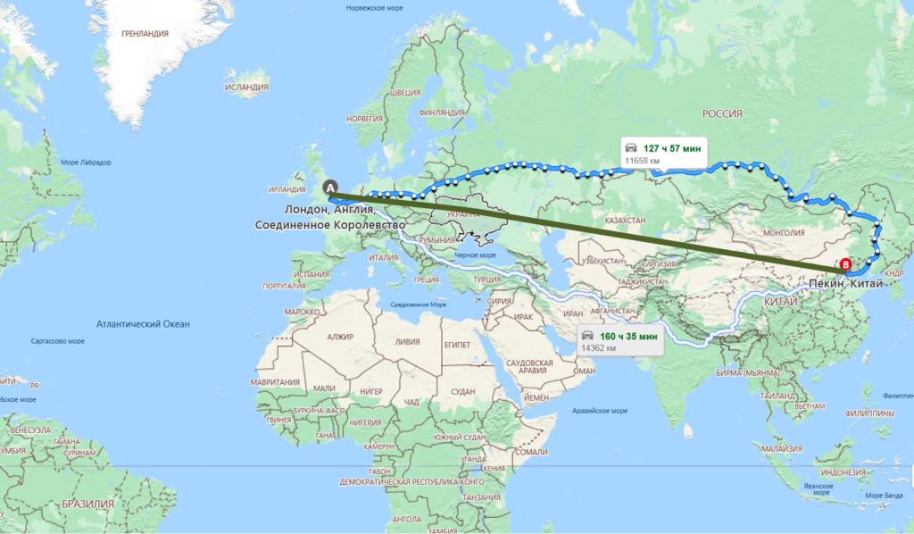 地图：北京至伦敦最短路线经过乌克兰
